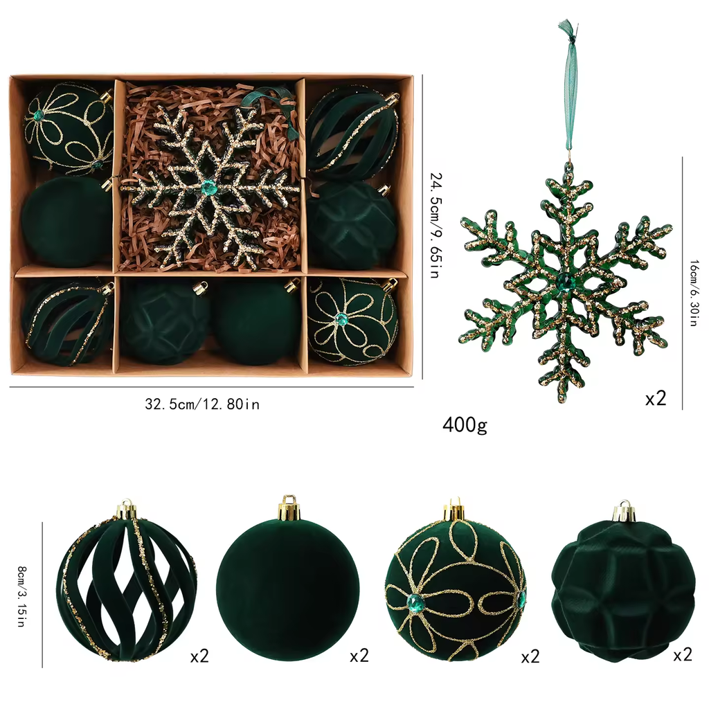 Christmas Decorations Set-Classic Green & Gold