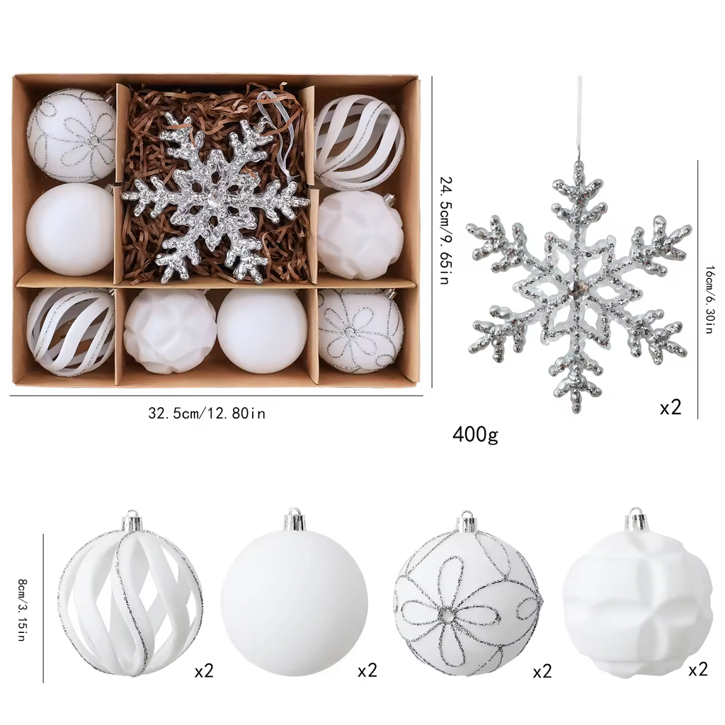 Christmas Decorations Set-Winter White & Silver