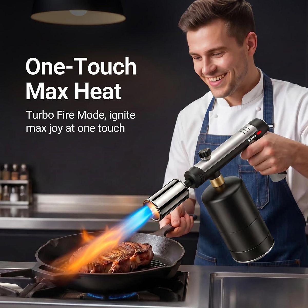 Propane Torch - One-Touch Max Flame & Safety Lock, High Heat Multipurpose Blow Torch for Charcoal Lighter, Grill BBQ, Sous Vide, Searing Steak, Camping Welding (Tank Not Included)