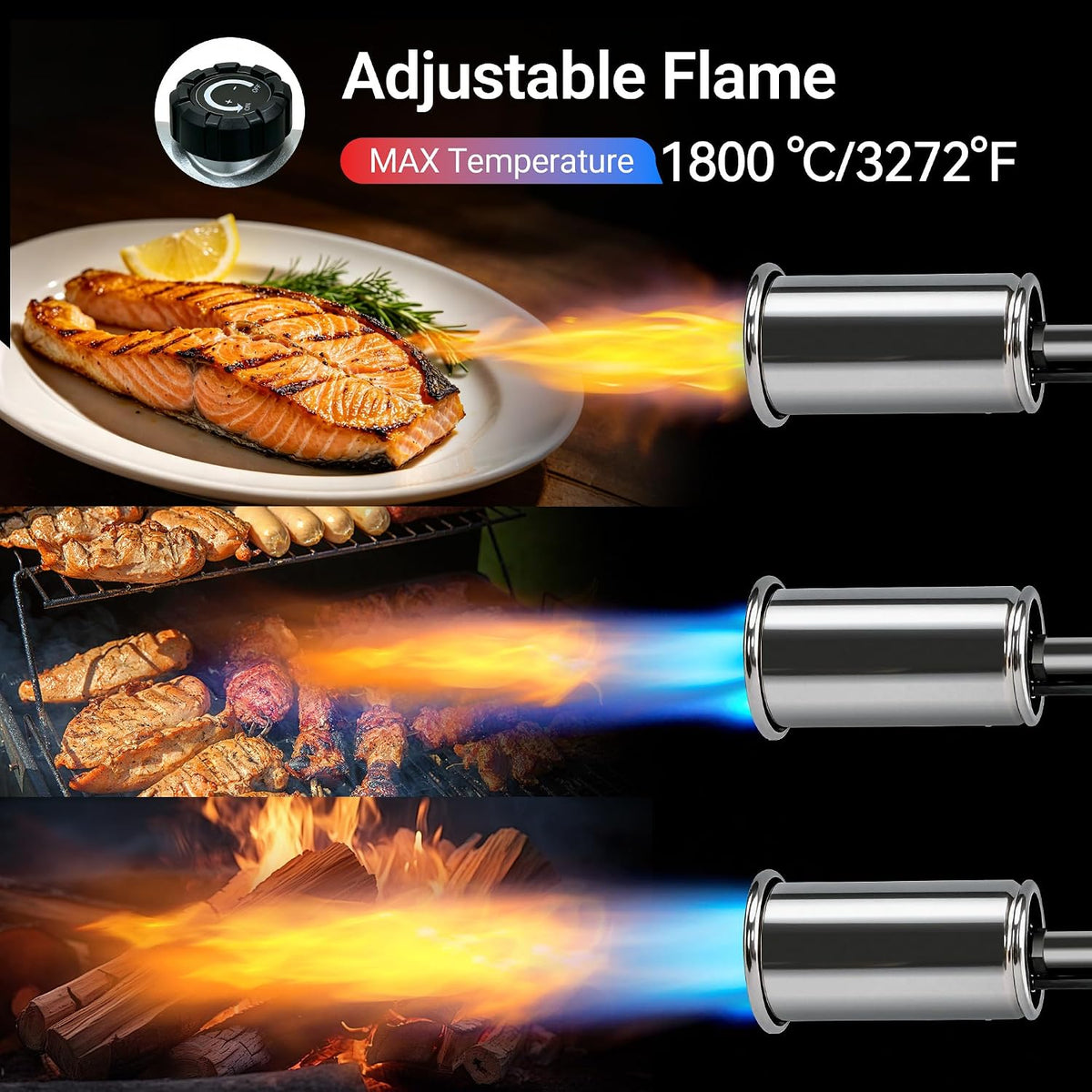 Propane Torch - One-Touch Max Flame & Safety Lock, High Heat Multipurpose Blow Torch for Charcoal Lighter, Grill BBQ, Sous Vide, Searing Steak, Camping Welding (Tank Not Included)