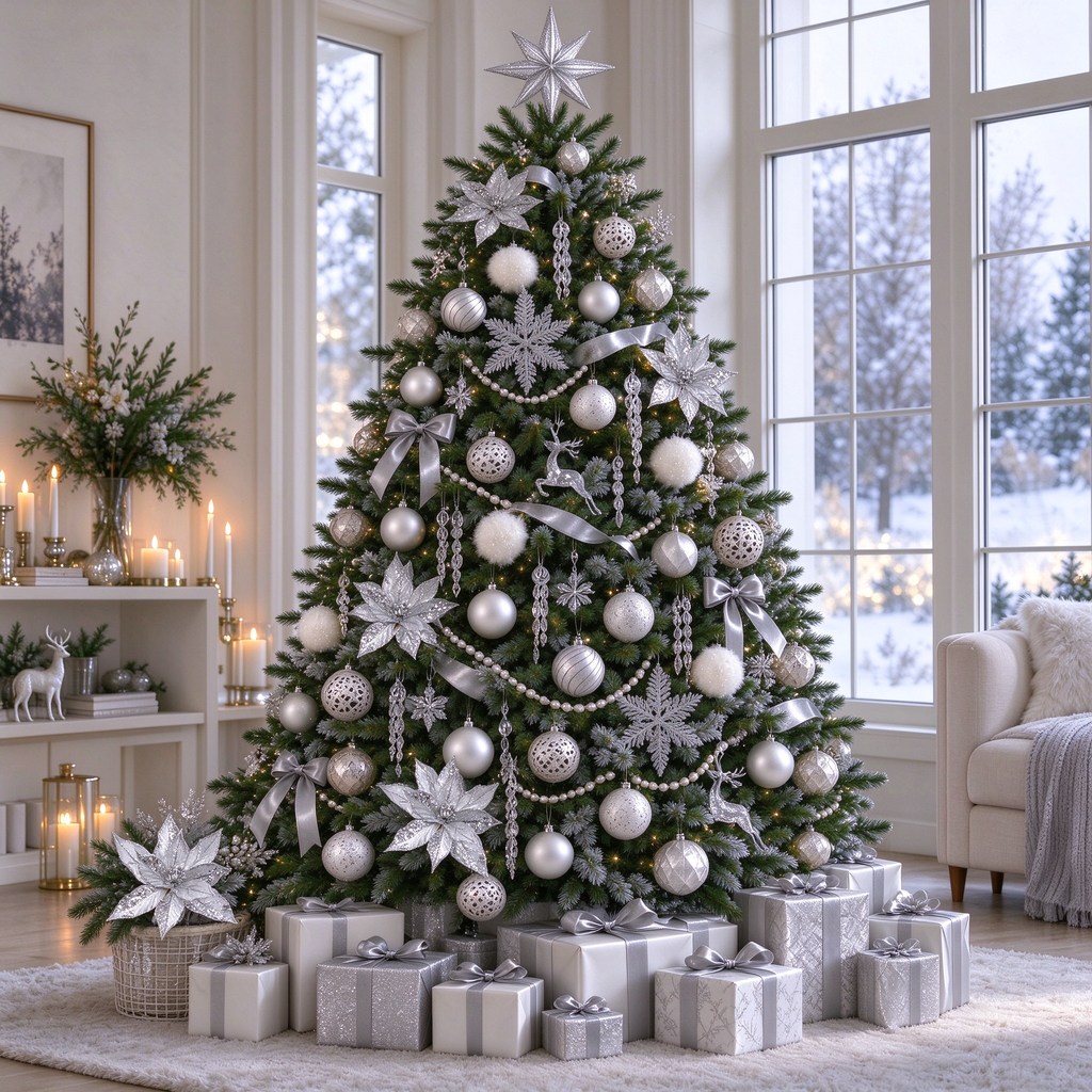 Christmas Decorations Set-Winter White & Silver