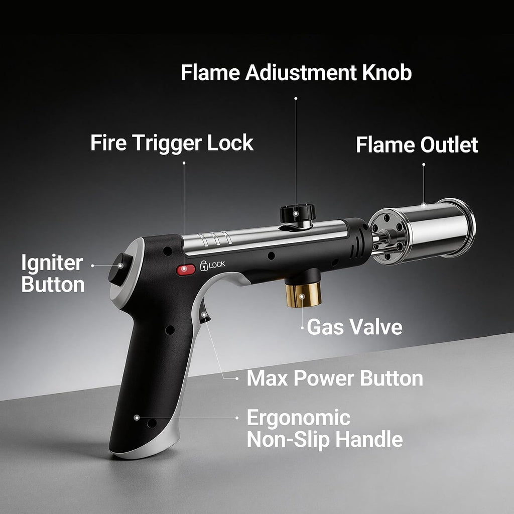 Propane Torch - One-Touch Max Flame & Safety Lock, High Heat Multipurpose Blow Torch for Charcoal Lighter, Grill BBQ, Sous Vide, Searing Steak, Camping Welding (Tank Not Included)