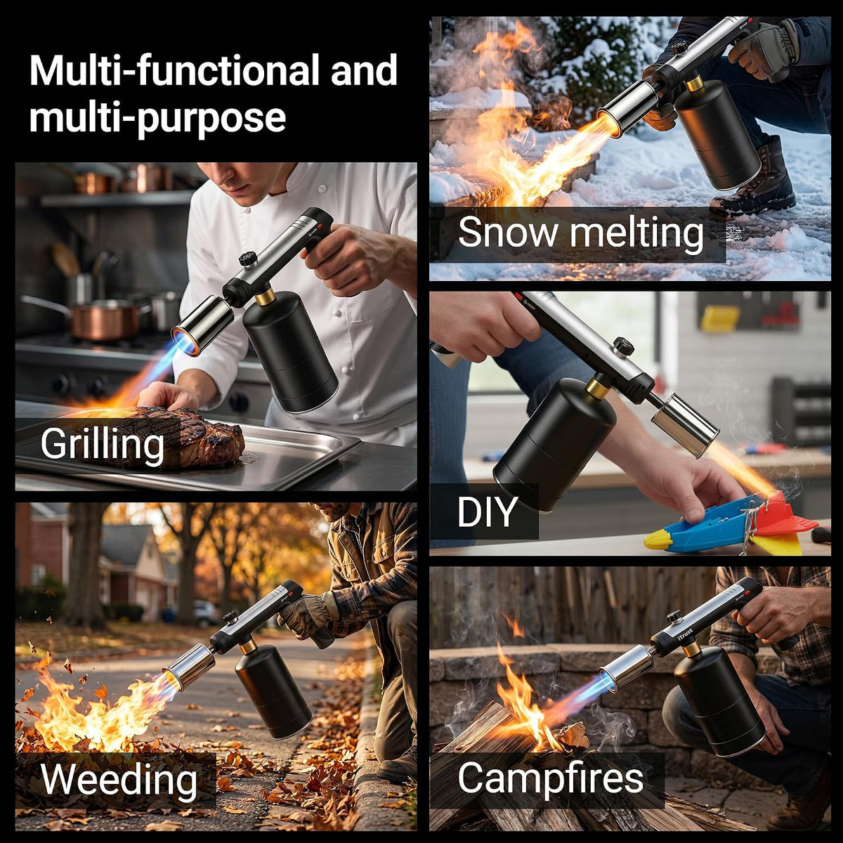 Propane Torch - One-Touch Max Flame & Safety Lock, High Heat Multipurpose Blow Torch for Charcoal Lighter, Grill BBQ, Sous Vide, Searing Steak, Camping Welding (Tank Not Included)