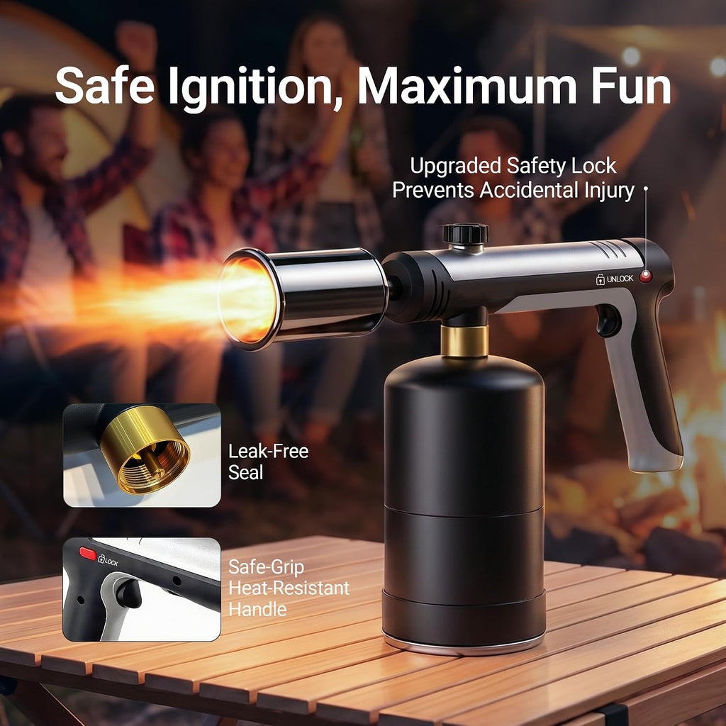 Propane Torch - One-Touch Max Flame & Safety Lock, High Heat Multipurpose Blow Torch for Charcoal Lighter, Grill BBQ, Sous Vide, Searing Steak, Camping Welding (Tank Not Included)