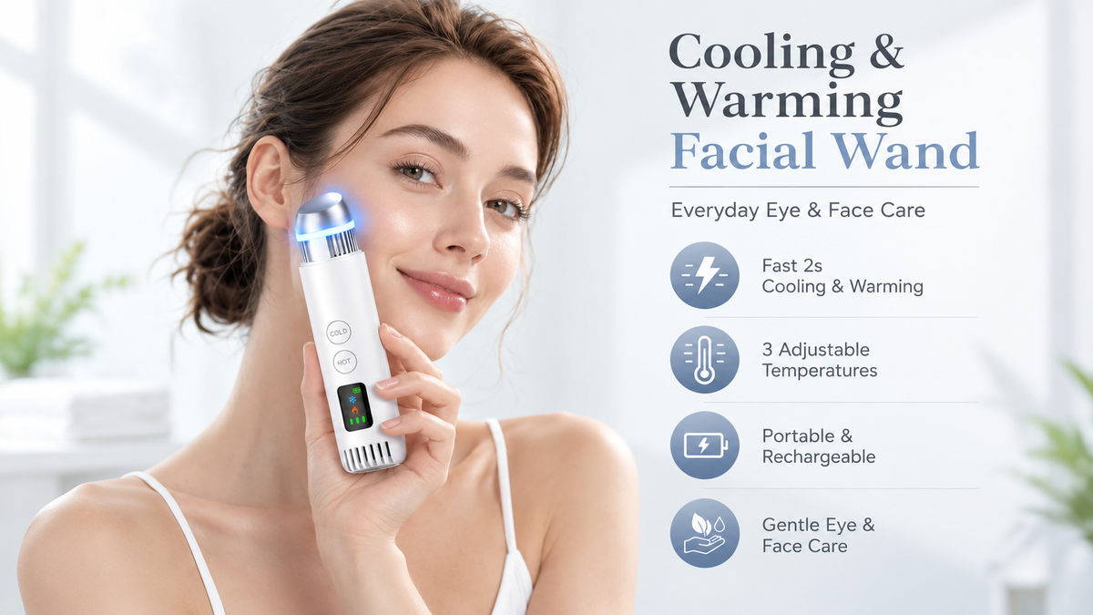 Cold & Warm Depuffing Wand for Face and Eyes, 2-in-1 Cooling Facial Wand for Puffy Eyes, Gentle Heat Skincare Tool for Serums, Portable Under Eye Massager for Daily Beauty Routine