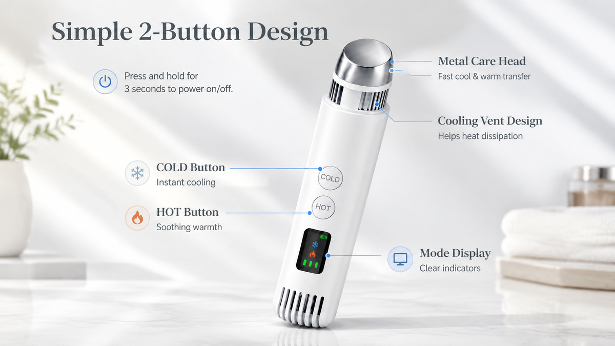 Cold & Warm Depuffing Wand for Face and Eyes, 2-in-1 Cooling Facial Wand for Puffy Eyes, Gentle Heat Skincare Tool for Serums, Portable Under Eye Massager for Daily Beauty Routine