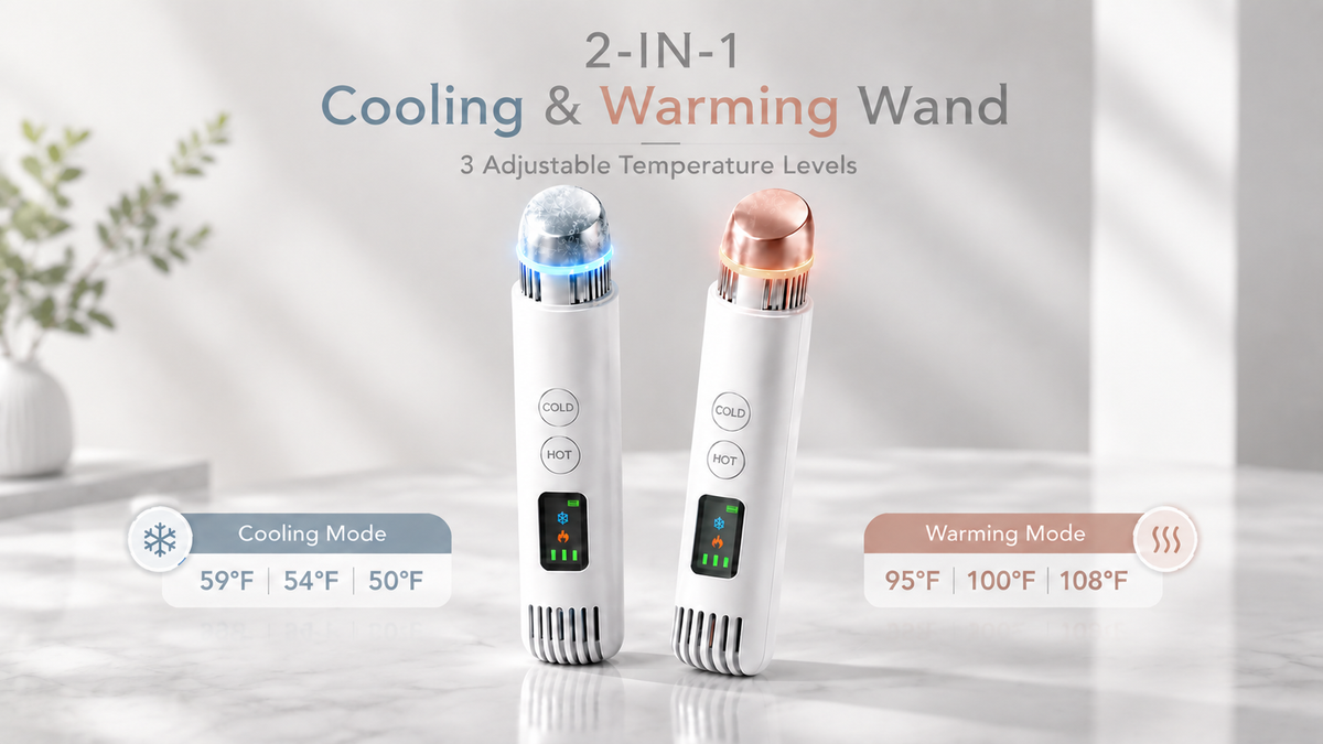 Cold & Warm Depuffing Wand for Face and Eyes, 2-in-1 Cooling Facial Wand for Puffy Eyes, Gentle Heat Skincare Tool for Serums, Portable Under Eye Massager for Daily Beauty Routine