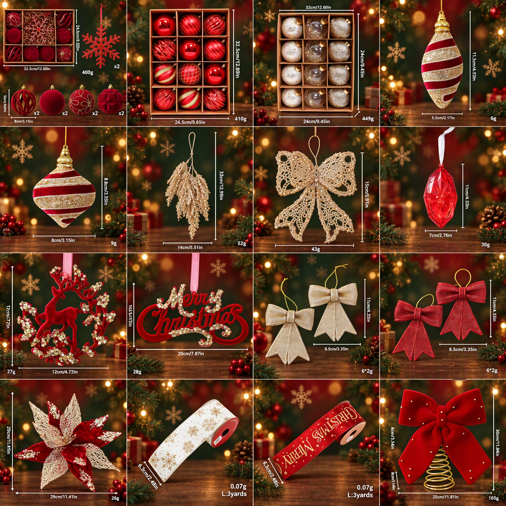 Christmas Decorations Set-Classic Red & Gold