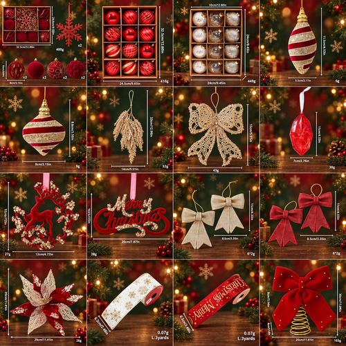 Christmas Decorations Set-Classic Red & Gold