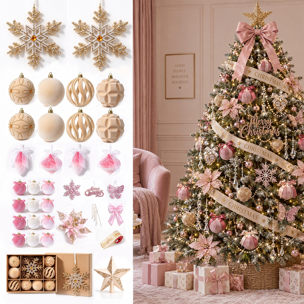 Christmas Decorations Set-Pink & Champagne